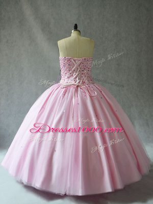 Pink Sweetheart Neckline Beading Sweet 16 Quinceanera Dress Sleeveless Lace Up