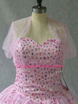 Pink Sweetheart Neckline Beading Sweet 16 Quinceanera Dress Sleeveless Lace Up