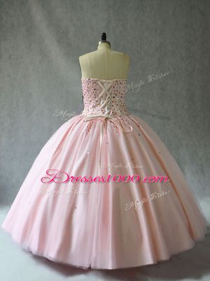 Pink Sweetheart Neckline Beading Sweet 16 Quinceanera Dress Sleeveless Lace Up
