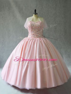 Pink Sweetheart Neckline Beading Sweet 16 Quinceanera Dress Sleeveless Lace Up