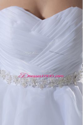 White Sweetheart Lace Up Beading and Ruffles Wedding Dresses Brush Train Sleeveless