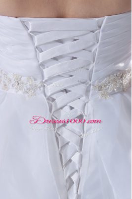 White Sweetheart Lace Up Beading and Ruffles Wedding Dresses Brush Train Sleeveless