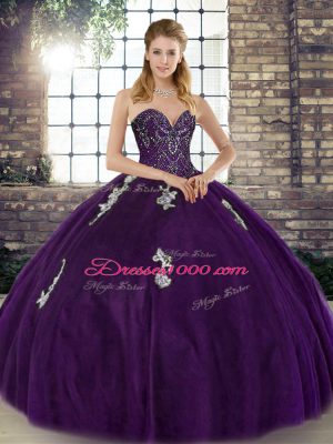 Sweetheart Sleeveless Tulle Sweet 16 Dresses Beading and Appliques Lace Up