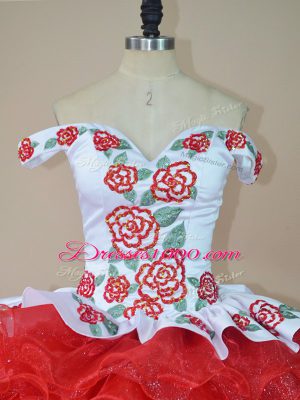 Dazzling Sleeveless Brush Train Lace Up Embroidery and Ruffles 15 Quinceanera Dress