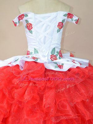 Dazzling Sleeveless Brush Train Lace Up Embroidery and Ruffles 15 Quinceanera Dress