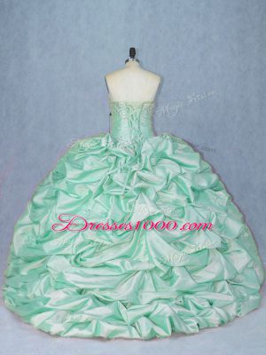 Traditional Sweetheart Sleeveless Brush Train Lace Up 15 Quinceanera Dress Apple Green Organza and Taffeta