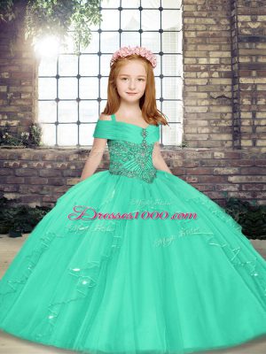 Exquisite Sleeveless Floor Length Beading Lace Up Party Dresses with Aqua Blue