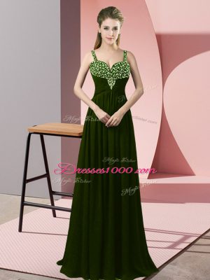 Floor Length Olive Green Prom Dress Straps Sleeveless Zipper