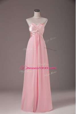 Great Baby Pink Empire Beading Dress for Prom Lace Up Chiffon Sleeveless Floor Length