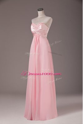 Great Baby Pink Empire Beading Dress for Prom Lace Up Chiffon Sleeveless Floor Length