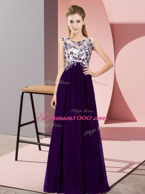 High Quality Purple Zipper Scoop Beading and Appliques Bridesmaid Dresses Chiffon Sleeveless