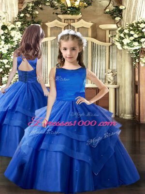Ruffled Layers Little Girls Pageant Dress Wholesale Royal Blue Lace Up Sleeveless Floor Length