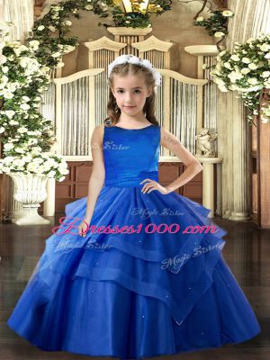 Ruffled Layers Little Girls Pageant Dress Wholesale Royal Blue Lace Up Sleeveless Floor Length