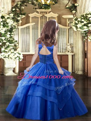 Ruffled Layers Little Girls Pageant Dress Wholesale Royal Blue Lace Up Sleeveless Floor Length