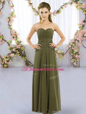 Empire Quinceanera Court of Honor Dress Olive Green Sweetheart Chiffon Sleeveless Floor Length Lace Up