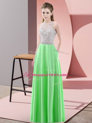 Scoop Sleeveless Prom Dress Floor Length Beading Green Satin