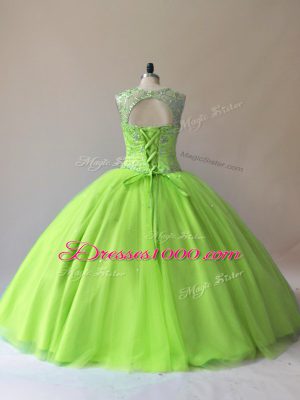 Superior Floor Length 15th Birthday Dress Tulle Sleeveless Beading