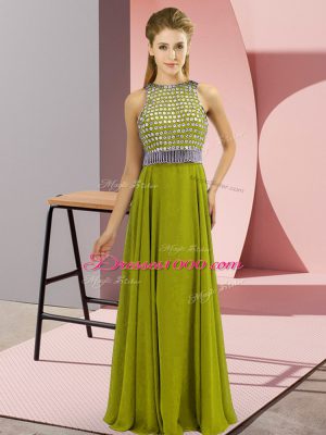 Trendy Olive Green Empire Organza Scoop Sleeveless Beading Asymmetrical Side Zipper Pageant Gowns