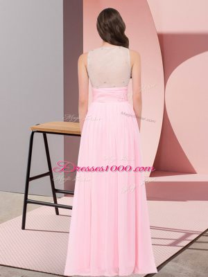 Eye-catching Baby Pink Chiffon Side Zipper Damas Dress Sleeveless Floor Length Beading