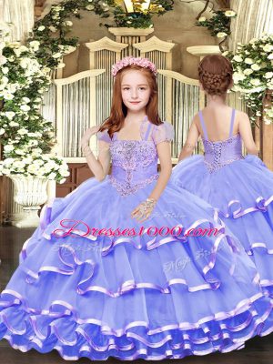 Lavender Sleeveless Tulle Lace Up Little Girl Pageant Gowns