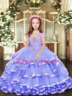 Lavender Sleeveless Tulle Lace Up Little Girl Pageant Gowns