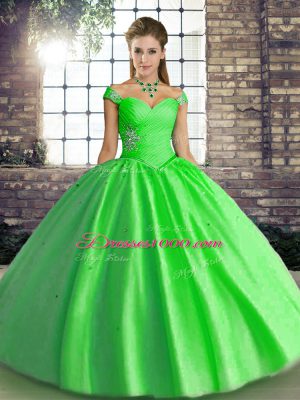 Off The Shoulder Sleeveless Lace Up Sweet 16 Quinceanera Dress Green Tulle