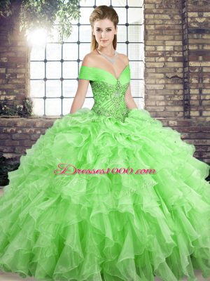 Sleeveless Organza Brush Train Lace Up 15th Birthday Dress for Military Ball and Sweet 16 and Quinceanera