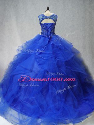 Flirting Royal Blue 15th Birthday Dress Scoop Sleeveless Brush Train Lace Up