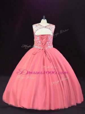 Beauteous Pink Sweet 16 Dresses Sweet 16 and Quinceanera with Beading Scoop Sleeveless Lace Up