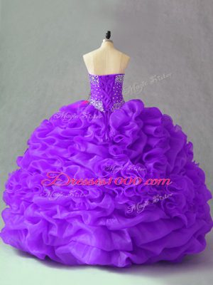 Top Selling Purple Sweetheart Neckline Beading and Pick Ups and Hand Made Flower Quinceanera Gown Sleeveless Lace Up