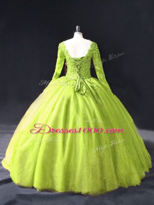 Noble Yellow Green Lace Up 15th Birthday Dress Lace and Appliques Long Sleeves Floor Length