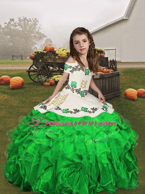 Fantastic Embroidery and Ruffles Womens Party Dresses Green Lace Up Sleeveless Floor Length