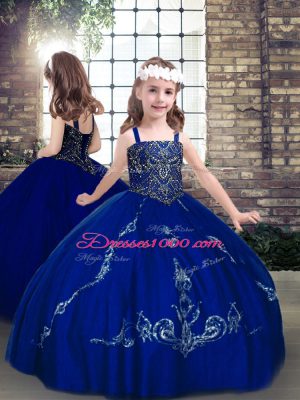 Floor Length Ball Gowns Sleeveless Royal Blue Party Dress for Toddlers Lace Up