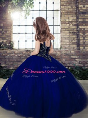 Floor Length Ball Gowns Sleeveless Royal Blue Party Dress for Toddlers Lace Up