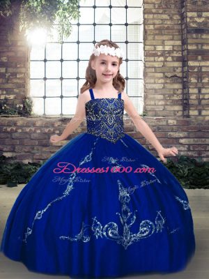 Floor Length Ball Gowns Sleeveless Royal Blue Party Dress for Toddlers Lace Up