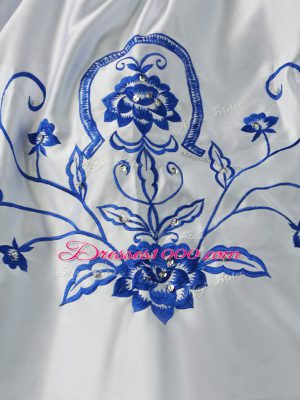 Clearance Blue And White Ball Gowns Sweetheart Sleeveless Satin and Organza Floor Length Lace Up Embroidery and Ruffled Layers Ball Gown Prom Dress