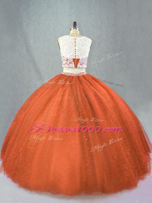 Scoop Sleeveless Quinceanera Dress Floor Length Beading Rust Red Tulle