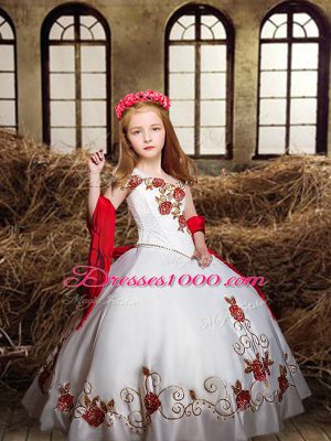 White And Red One Shoulder Neckline Beading and Embroidery Sweet 16 Dress Sleeveless Lace Up