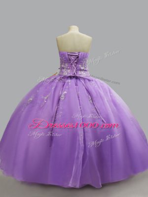 Lavender Ball Gowns Sweetheart Sleeveless Organza Floor Length Lace Up Beading Quinceanera Dress