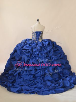 Sweetheart Sleeveless 15 Quinceanera Dress Brush Train Beading Royal Blue Taffeta and Tulle