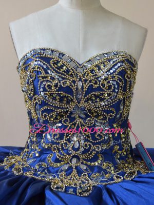 Sweetheart Sleeveless 15 Quinceanera Dress Brush Train Beading Royal Blue Taffeta and Tulle