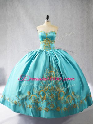 Flare Aqua Blue Sleeveless Satin Lace Up Sweet 16 Quinceanera Dress for Sweet 16 and Quinceanera