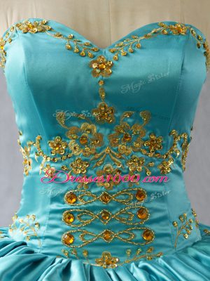 Flare Aqua Blue Sleeveless Satin Lace Up Sweet 16 Quinceanera Dress for Sweet 16 and Quinceanera