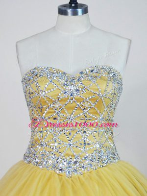 Floor Length Ball Gowns Sleeveless Gold Ball Gown Prom Dress Lace Up