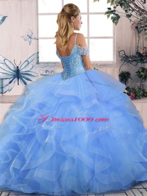 Lavender Off The Shoulder Neckline Beading and Ruffles 15 Quinceanera Dress Sleeveless Lace Up