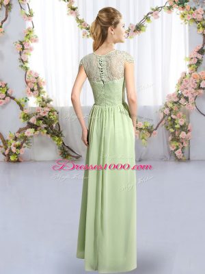 Superior Yellow Green Clasp Handle Quinceanera Dama Dress Lace Cap Sleeves Floor Length