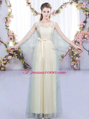 Champagne Scoop Neckline Lace and Bowknot Quinceanera Court of Honor Dress Sleeveless Lace Up