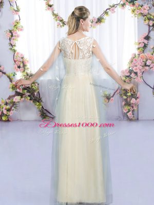 Champagne Scoop Neckline Lace and Bowknot Quinceanera Court of Honor Dress Sleeveless Lace Up