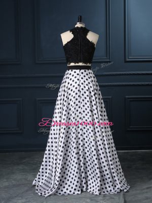 Pretty White And Black Sleeveless Lace Zipper Evening Dress