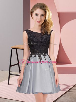 Artistic Satin Scoop Sleeveless Zipper Lace Vestidos de Damas in Grey